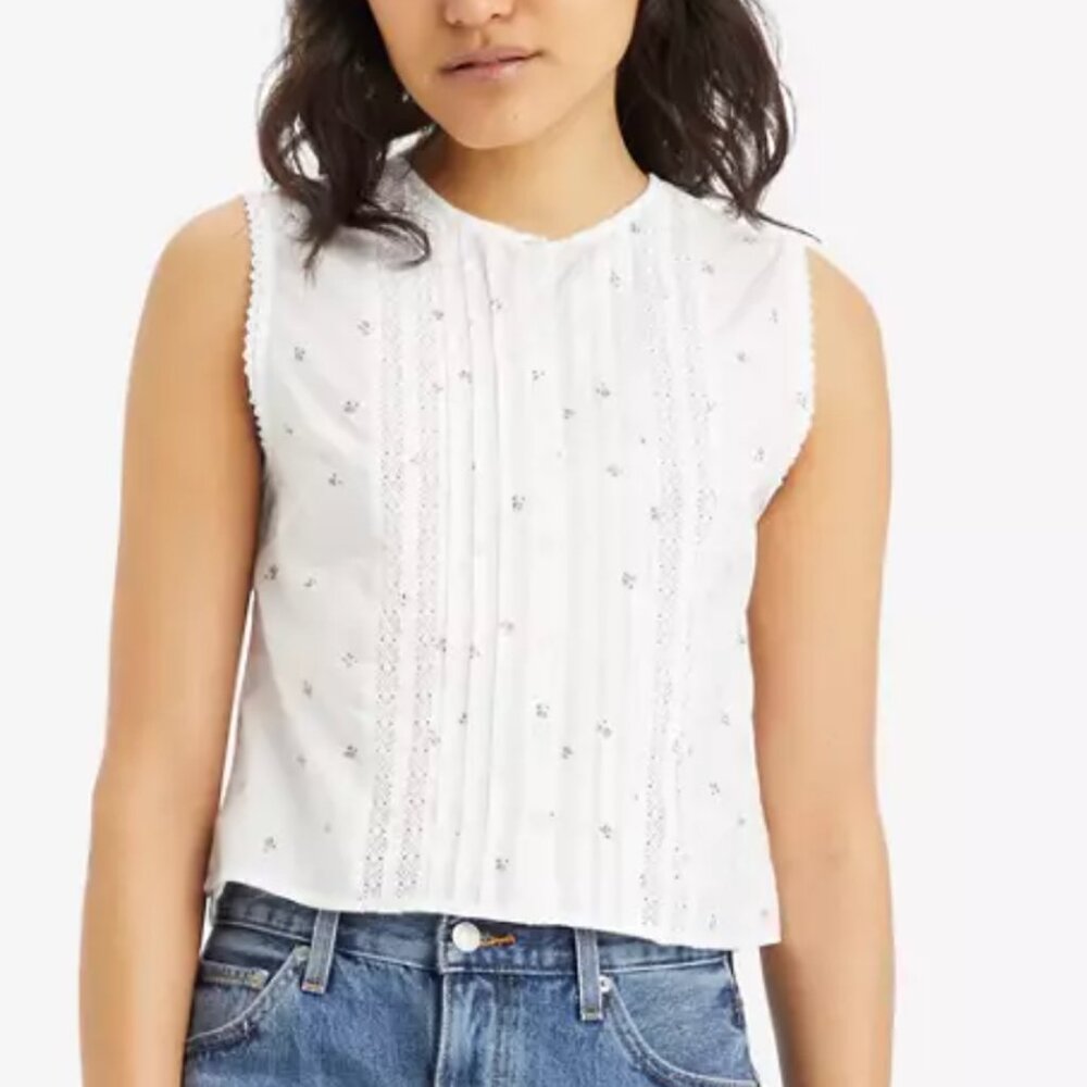 Levi's Lorelai floral print sleeveless button down top in white